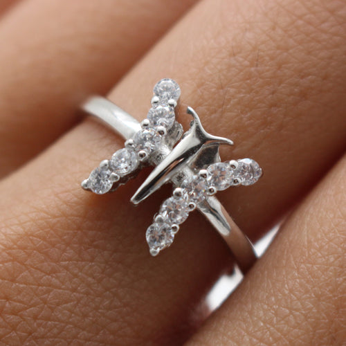 WHITE CUBIC ZIRCONIA STERLING SILVER RING (BUTTERFLY)