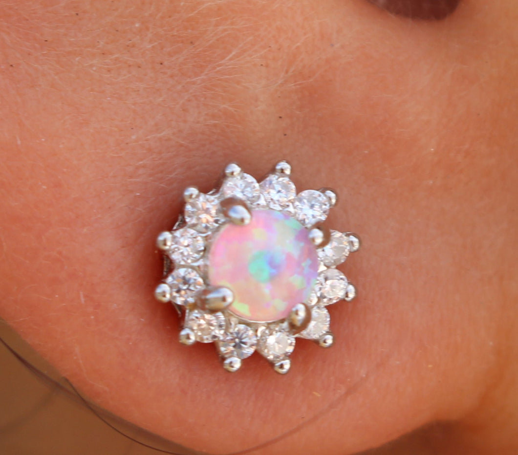 PINK LAB OPAL STERLING SILVER  EARRINGS (ROUND)