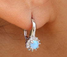 Load image into Gallery viewer, BLUE AND WHITE OPAL STERLING SILVER EARRINGS (ROUND)