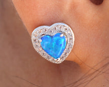 Load image into Gallery viewer, BLUE AND WHITE OPAL STERLING SILVER EARRINGS (HEART)