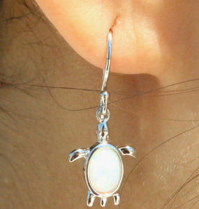 BLUE AND WHITE TURTLE OPAL STERLING SILVER EARRINGS