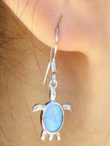 BLUE AND WHITE TURTLE OPAL STERLING SILVER EARRINGS