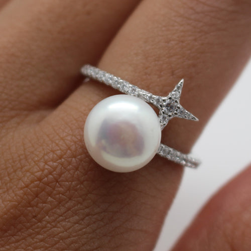 PEARL WITH CIRCLE STERLING SILVER RING