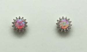 PINK LAB OPAL STERLING SILVER  EARRINGS (ROUND)