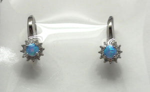 BLUE AND WHITE OPAL STERLING SILVER EARRINGS (ROUND)