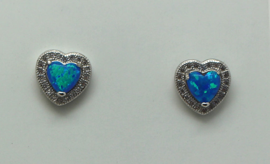 BLUE AND WHITE OPAL STERLING SILVER EARRINGS (HEART)