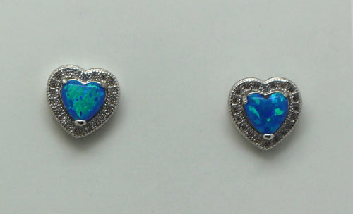 BLUE AND WHITE OPAL STERLING SILVER EARRINGS (HEART)