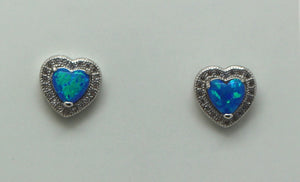 BLUE AND WHITE OPAL STERLING SILVER EARRINGS (HEART)