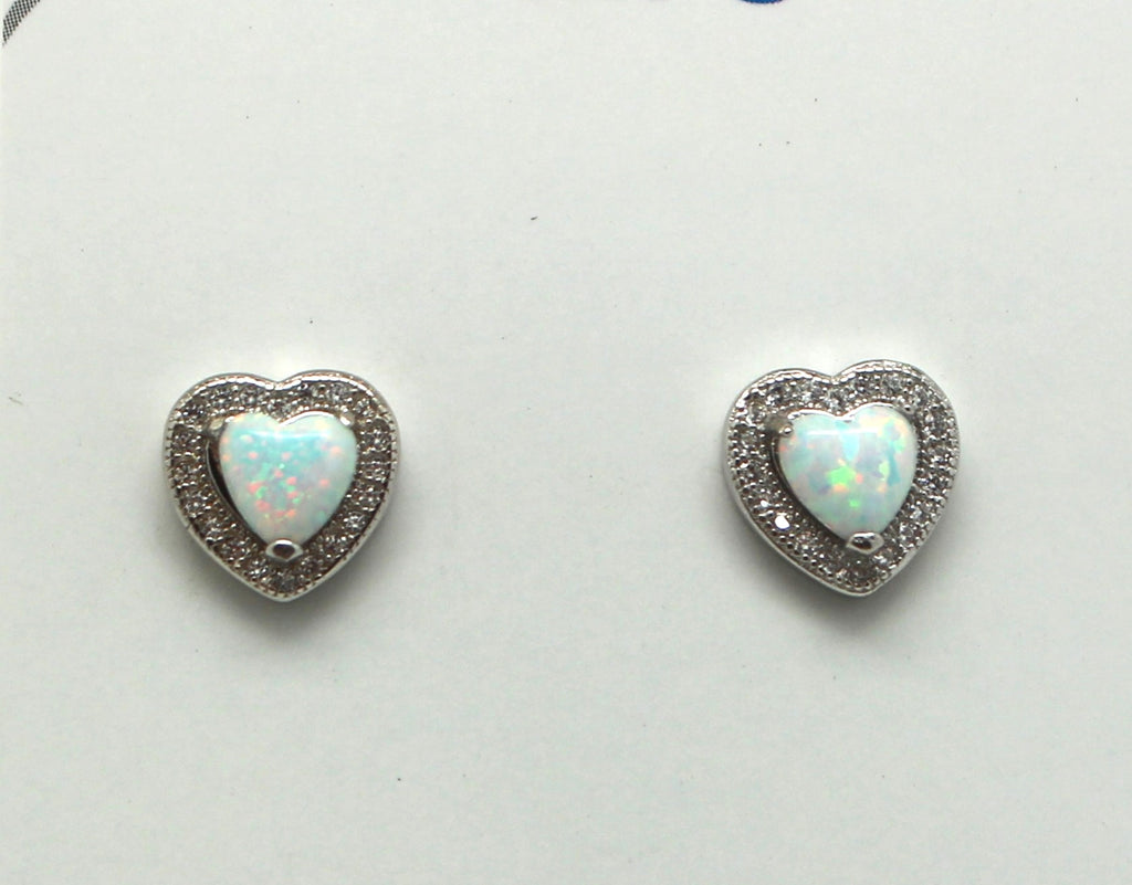 BLUE AND WHITE OPAL STERLING SILVER EARRINGS (HEART)