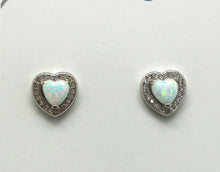 Load image into Gallery viewer, BLUE AND WHITE OPAL STERLING SILVER EARRINGS (HEART)