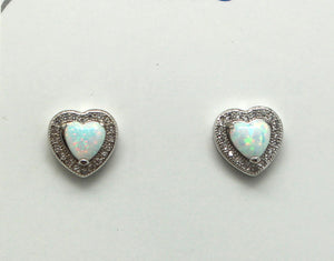 BLUE AND WHITE OPAL STERLING SILVER EARRINGS (HEART)