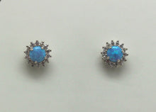 Load image into Gallery viewer, BLUE AND WHITE OPAL STERLING SILVER EARRINGS (ROUND)