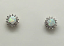 Load image into Gallery viewer, BLUE AND WHITE OPAL STERLING SILVER EARRINGS (ROUND)