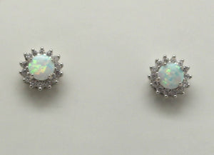 BLUE AND WHITE OPAL STERLING SILVER EARRINGS (ROUND)