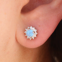 Load image into Gallery viewer, BLUE, WHITE AND PINK LAB OPAL STERLING SILVER EARRINGS