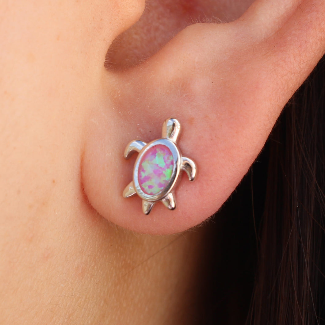 PINK , BLUE  AND WHITE OPAL STERLING SILVER EARRINGS (TURTLE)