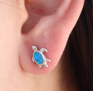 PINK , BLUE  AND WHITE OPAL STERLING SILVER EARRINGS (TURTLE)