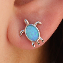 Load image into Gallery viewer, BLUE AND WHITE OPAL STERLING SILVER  EARRINGS (TURTLE)