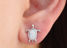 Load image into Gallery viewer, BLUE AND WHITE OPAL STERLING SILVER  EARRINGS (TURTLE)