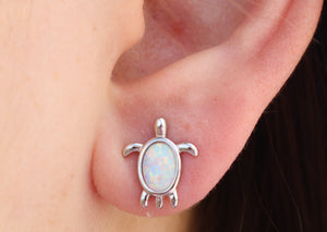 BLUE AND WHITE OPAL STERLING SILVER  EARRINGS (TURTLE)