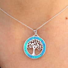 Load image into Gallery viewer, WHITE AND BLUE STERLING SILVER OPAL PENDANTS (TREE OF LIFE)