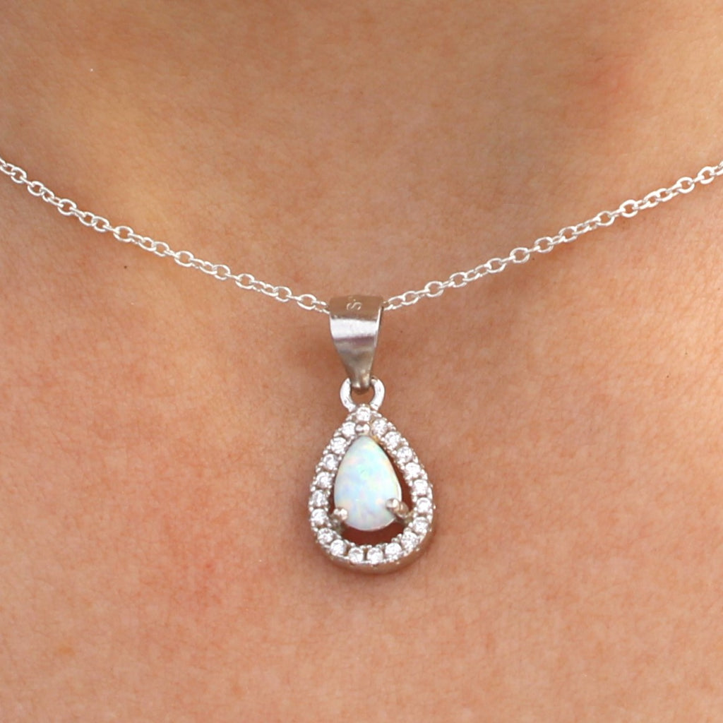 WHITE AND BLUE LAB OPAL STERLING SILVER PENDANT (PEAR)