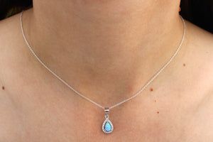 WHITE AND BLUE LAB OPAL STERLING SILVER PENDANT (PEAR)