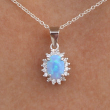 Load image into Gallery viewer, WHITE AND BLUE LAB OPAL STERLING SILVER PENDANT (OVAL)