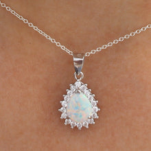 Load image into Gallery viewer, WHITE AND BLUE LAB OPAL STERLING SILVER PENDANT (PEAR)