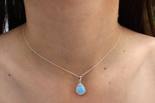 Load image into Gallery viewer, WHITE AND BLUE LAB OPAL STERLING SILVER PENDANT (PEAR)