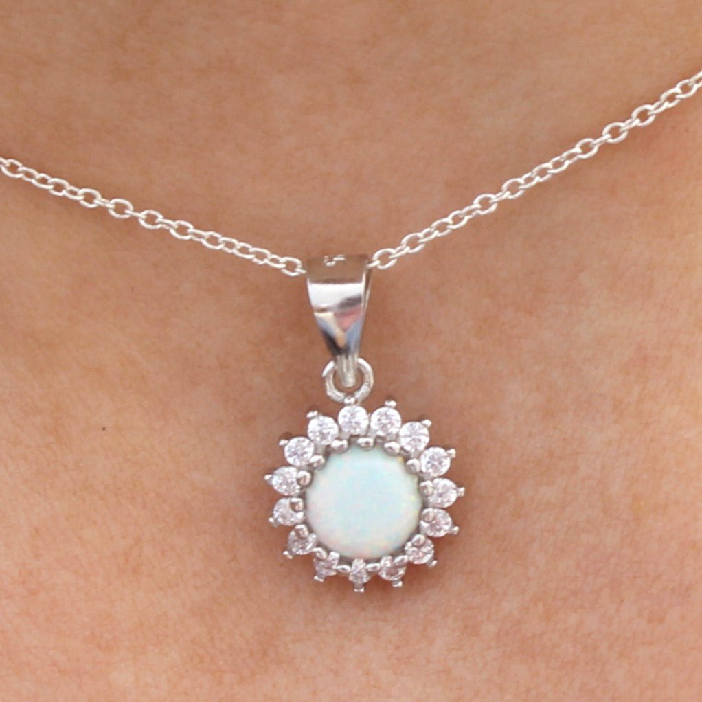PURPLE, WHITE AND BLUE LAB OPAL STERLING SILVER PENDANT (CIRCLE)