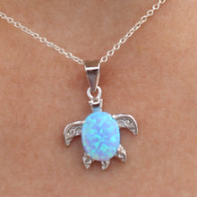 Load image into Gallery viewer, BLUE AND WHITE LAB OPAL STERLING SILVER PENDANT (TURTLE)