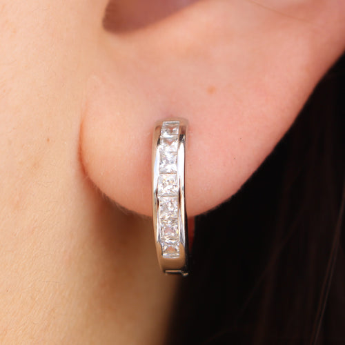 WHITE CUBIC ZIRCONIA STERLING SILVER EARRINGS (HOOPS/HUGGIES)