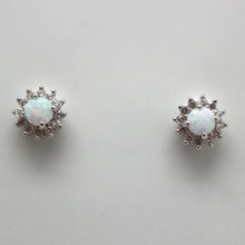 Load image into Gallery viewer, BLUE, WHITE AND PINK LAB OPAL STERLING SILVER EARRINGS