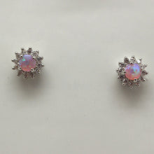 Load image into Gallery viewer, BLUE, WHITE AND PINK LAB OPAL STERLING SILVER EARRINGS