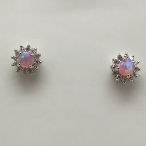 BLUE, WHITE AND PINK LAB OPAL STERLING SILVER EARRINGS