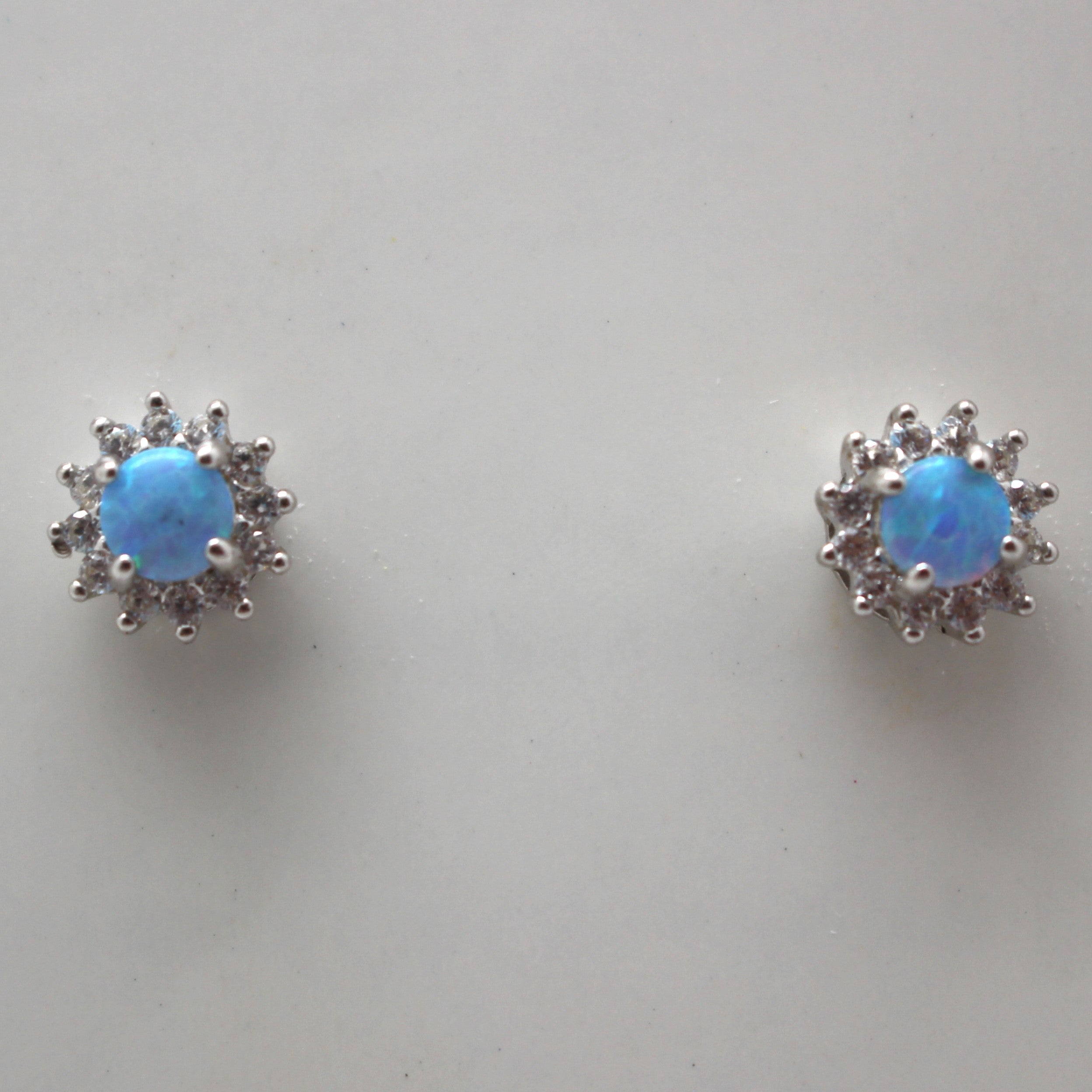 BLUE, WHITE AND PINK LAB OPAL STERLING SILVER EARRINGS