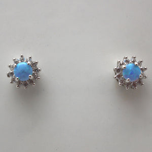 BLUE, WHITE AND PINK LAB OPAL STERLING SILVER EARRINGS