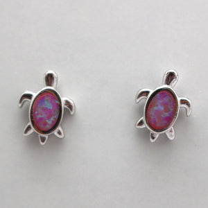 PINK , BLUE  AND WHITE OPAL STERLING SILVER EARRINGS (TURTLE)