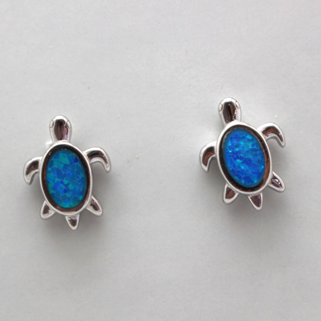 PINK , BLUE  AND WHITE OPAL STERLING SILVER EARRINGS (TURTLE)