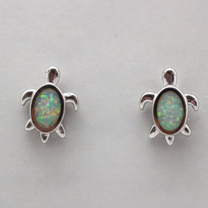 PINK , BLUE  AND WHITE OPAL STERLING SILVER EARRINGS (TURTLE)