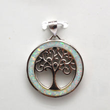 Load image into Gallery viewer, WHITE AND BLUE STERLING SILVER OPAL PENDANTS (TREE OF LIFE)