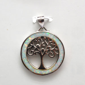 WHITE AND BLUE STERLING SILVER OPAL PENDANTS (TREE OF LIFE)