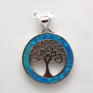 WHITE AND BLUE STERLING SILVER OPAL PENDANTS (TREE OF LIFE)