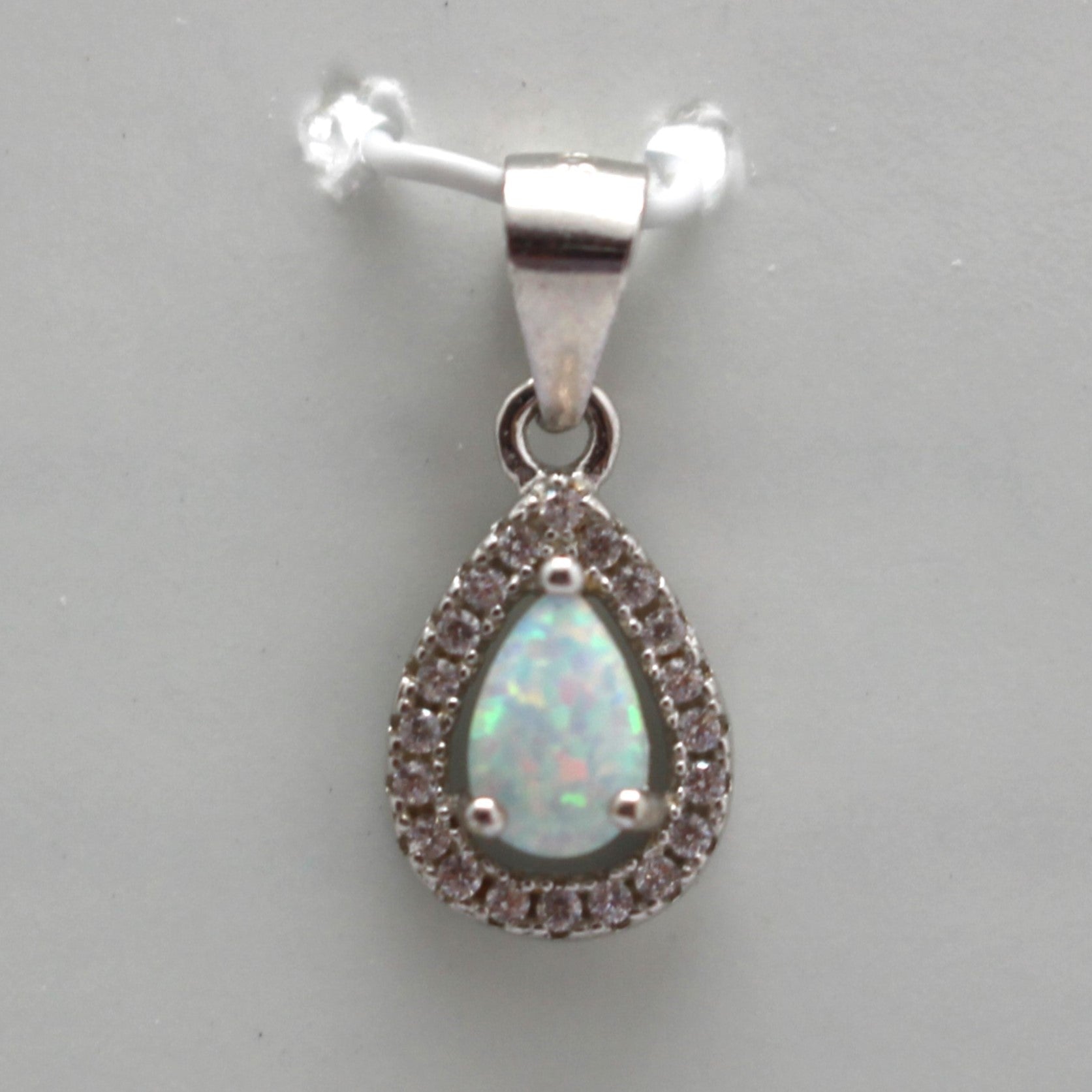WHITE AND BLUE LAB OPAL STERLING SILVER PENDANT (PEAR)