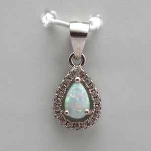 WHITE AND BLUE LAB OPAL STERLING SILVER PENDANT (PEAR)