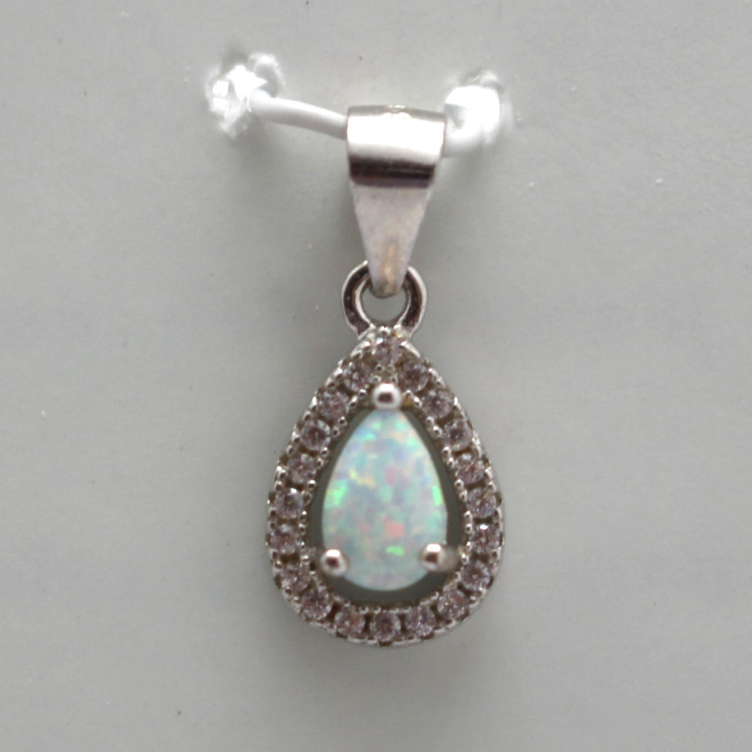 WHITE AND BLUE LAB OPAL STERLING SILVER PENDANT (PEAR)