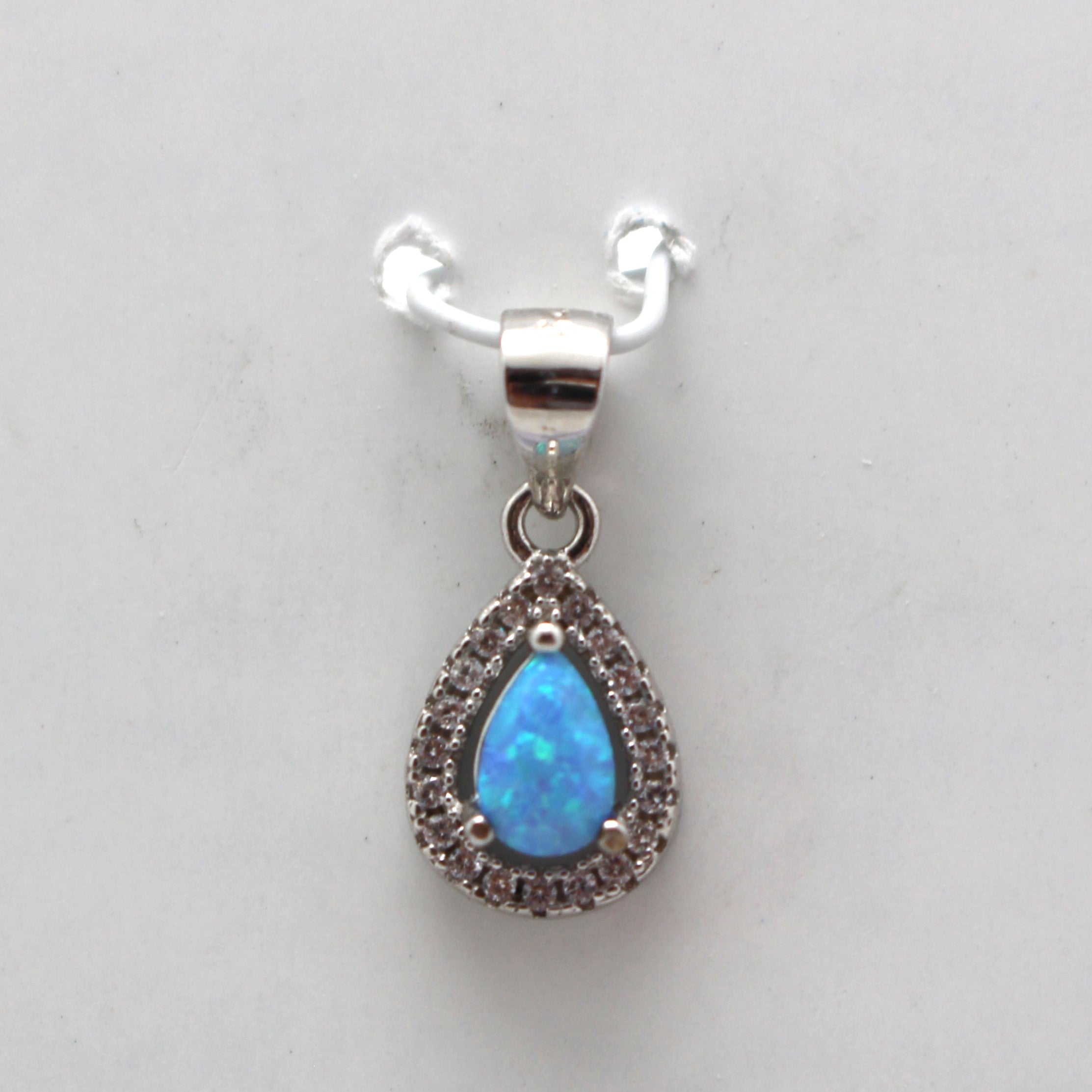 WHITE AND BLUE LAB OPAL STERLING SILVER PENDANT (PEAR)