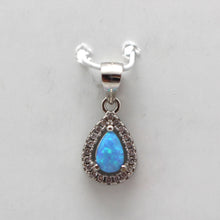 Load image into Gallery viewer, WHITE AND BLUE LAB OPAL STERLING SILVER PENDANT (PEAR)