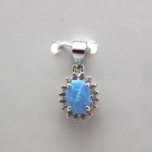 WHITE AND BLUE LAB OPAL STERLING SILVER PENDANT (OVAL)